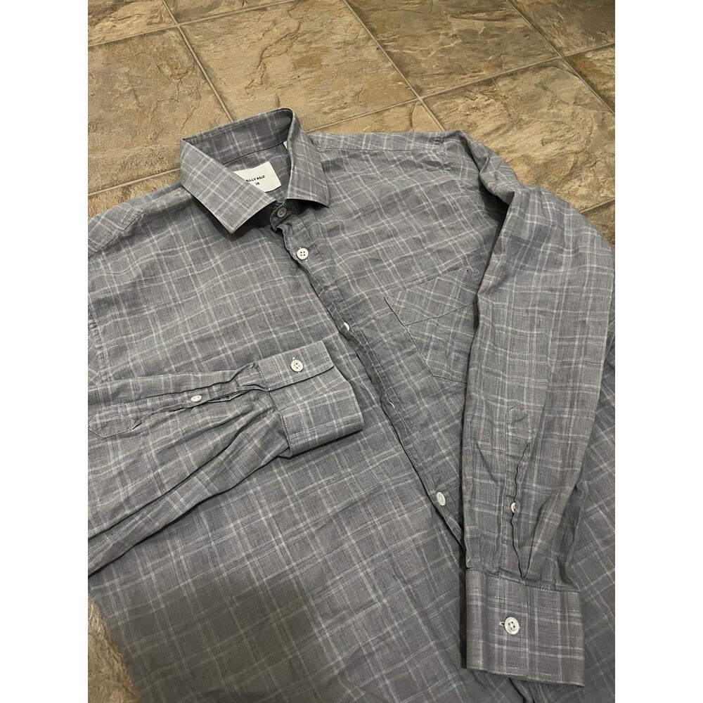Billy Reid Men’s Gray Plaid Long Sleeve Button Up Shirt Size 16 Made in Italy